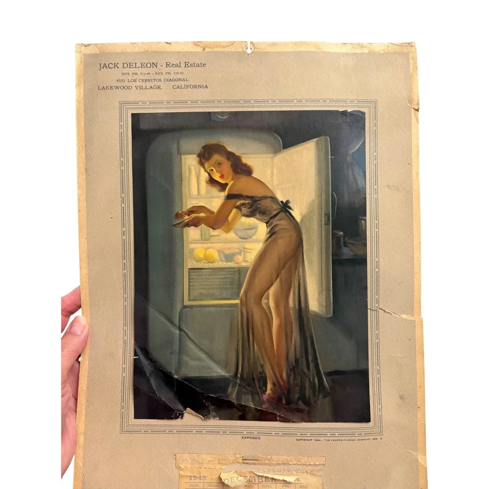 1945 December Calendar Pinup Girl Art Jack Deleon RealEstate Lakewood California